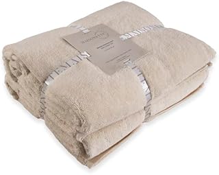 Maisonette Elegance 100% Organic Cotton Turkish Bath Towels, Soft & Absorbent, Ideal Quick Dry Large Bathroom Towel Set for Shower (30" x 58", 2 Pack) - Light Beige (Natural)