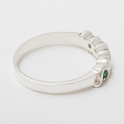 Solid 925 Sterling Silver Natural Emerald & Cultured Pearl Womens Eternity Ring - 6.75 - Size 6.75 #TOP4