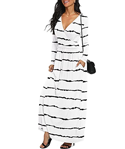Image of LILBETTER Women Long Sleeve Deep V Neck Loose Plain Long Maxi Casual Dress