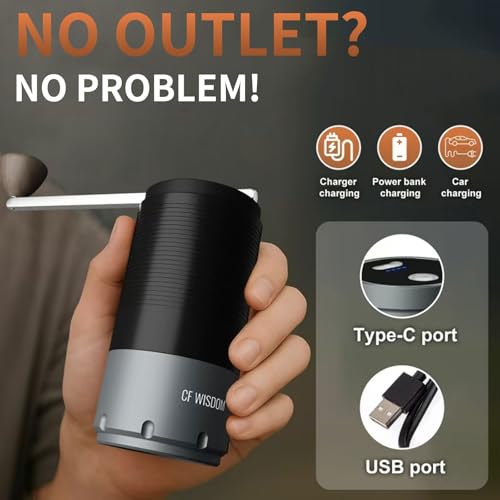 CF WISDOM Portable Electric Coffee Grinder, Conical Burr Coffee Grinder – Dual Mode Manual & Electric Grinder Manual with Adjustable Grind Settings, Hand Bean Grinder for RV, Hiking, Office by CF WISDOM - Image 7