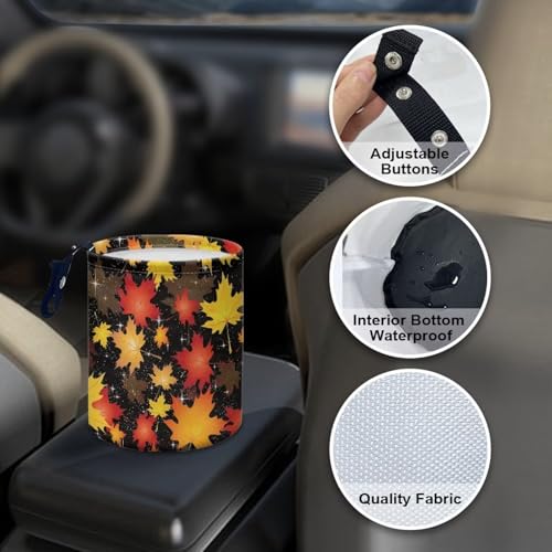 Image of Colorful Maple Leaves Car Trash Bin Hanging, Waste Basket - Cute, Portable, Collapsible, Waterproof Rubbish Bag for Back Seat, Floor, or Hanging Headrest