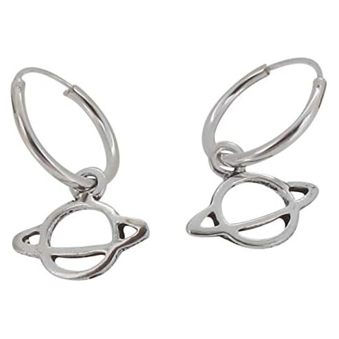 Touch Jewellery 925 Sterling Silver Hoop Earrings with Dangling Planet Charm Cover