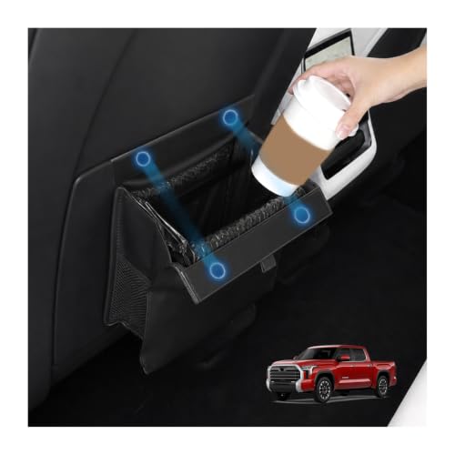 Image of for Car Trash Bag for 2022-2026 Toyota Tundra Rear Seat Hanging Trash Can with Magnetic Closure PU Leather Trash Bin Foldable Garbage Bag & Organizer