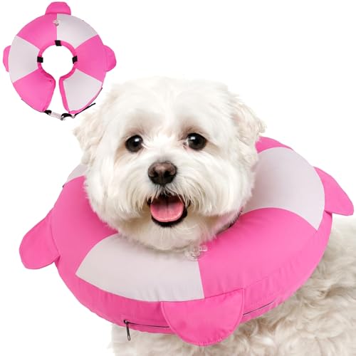 Image of Inflatable Dog Cone for Small Dogs- Adjustable Neck Recovery ECollar,Lightweight Donut Collar After Surgery Anti-Licking & Biting,Waterproof Easy to Clean (Pink,M)