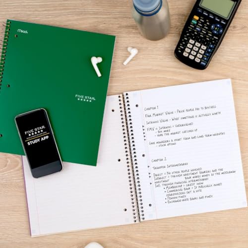 Image of Five Star Spiral Notebook Plus Study App, 1 Subject, College Ruled Paper, 100 Sheets, 8-1 /2 inch x 11 inch, School, Black (72057) (Pack of 12)
