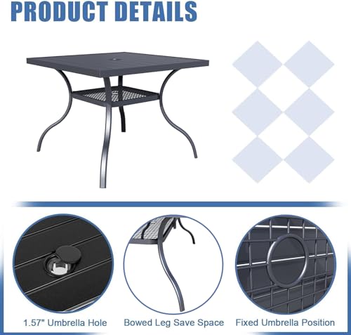 Crownland 5 Piece Outdoor Dining Set, Patio Metal Dining Sets, 4 Stackable Metal Chairs and Square Outdoor Dining Table with 1.57\" Umbrella Hole, for Backyard, Lawn, Garden (Classic Black)