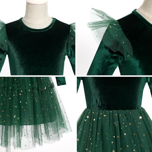 IBAKOM Girl Shiny Sequins Velvet Tulle Dress Long Sleeve Toddler Christmas Outfits Fall Winter Baby Formal Wedding Dresses4