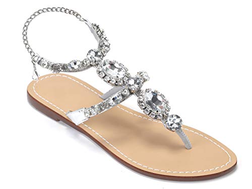 ZhuLinFeng Women'S Rhinestone Gladiator Sandals Flat Wedding Sandals Gem Pearl Sparkling Bridal Bridesmaid Sandals Blue Bohemian Sandals2