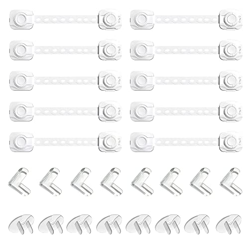 Image of KP'S Baby Proofing Kit - 10 Child Proof Cabinet Locks for Babies - 8 Baby Proofing Outlet Covers - 8 Corner Protector Baby - Extra 10 + 12 Adhesives - 26 Pack (White)