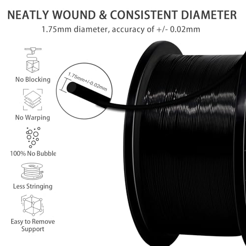 Image of YOUSU 5KG(11lbs) PLA Plus Filament 1.75mm Black, PLA+ Filament 1.75mm 3D Printer Filament, Cost Effective Large Roll 3D Printing Filament for Big Projects