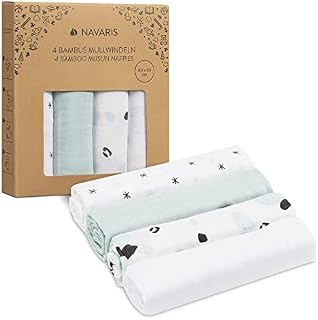 Navaris Muslin Cloths for Baby (Pack of 4) - 80 x 80 cm Squares for Burping, Blanket, Cot - Super Soft Bamboo and Cotton