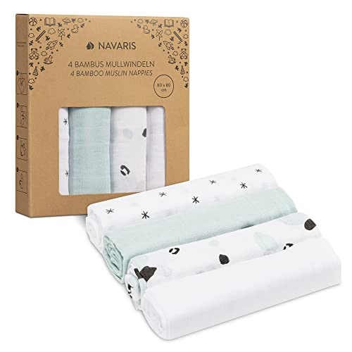 Navaris 4x Toalla para bebé de muselina - Toallitas ecológicas para cuidado infantil - Paños de tela de bambú y algodón - Pañales de 80 x 80 CM