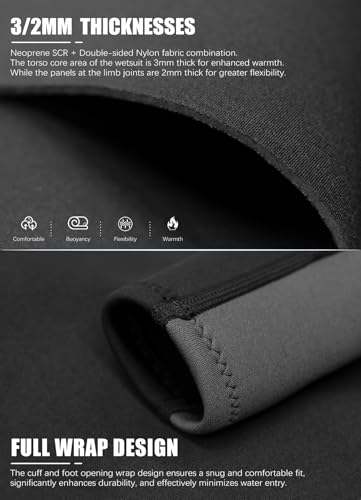 Image of Hevto Men Wetsuit 3 /2mm Neoprene Front Zipper for Surfing Diving | 16 Size Options with Regular Short and Tall Fits Wet Suit in Cold Water for Swimming Snorkeling Kayaking and SUP