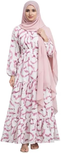 Abaya White & Pink Georgette Fabric with crepe lining for no transparancy Umbrella Pattern Floral Print Bishop Sleeves with Elastic Cuffs Puff Sleeve Pattern Without Belt Without Dupatta
