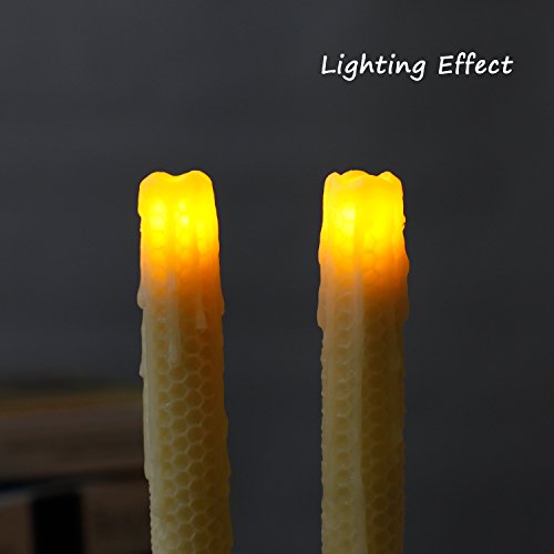 Image of Taper Candles-Led Melted Dripping Honeycomb Flickering Flameless Candles with Timer,9 inch Tall,Ivory,Pack of 2