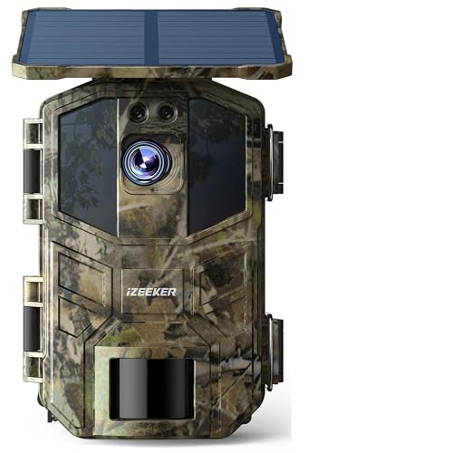 iZEEKER Fototrappola App, 4K UHD 64MP Solare Fotocamera Caccia con Batteria Ricaricabile da 5200mAh, WiFi Bluetooth, Visione Notturna, Impermeabile IP66 per Monitoraggio Fauna
