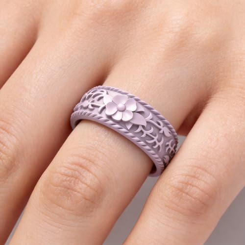 Image of Silicone Wedding Rings for Women 1 /4 /7 Packs -Stackable Silicone Rubber Wedding Bands - Innovative Flower & Vine Collection