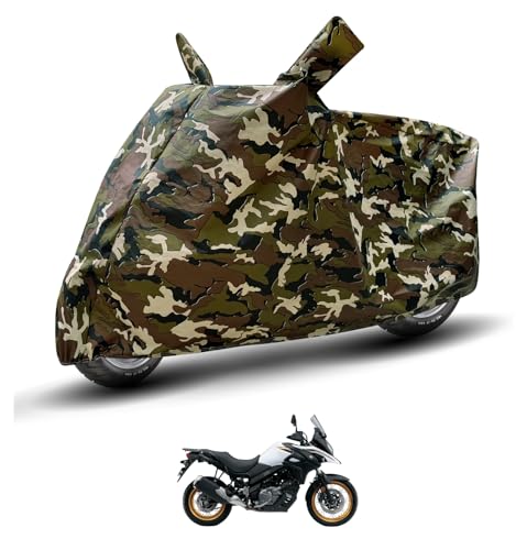 Image of Auto Hub Waterproof Bike Cover Compatible with Suzuki V-Strom Dustproof, UV Protection Two Wheeler Bike V-Strom Cover - Army Print