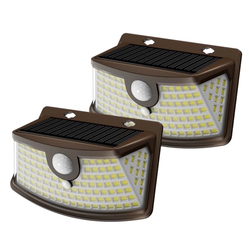 Image of Aootek Solar Motion Sensor Lights Outdoor 120 LEDs, Brown, 2 Pack | Lights Reflector, 270 Wide Angle, IP65 Waterproof, Step Lights For Front Door, Yard, Garage, Deck