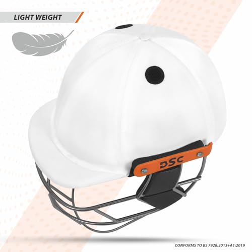 Image of DSC Empra Titanium BSI Approved Professional Cricket Helmet | BS7928 Certified Pro-Standard Hard Ball Helmet with Ultra-Light Titanium Grill & Advanced Shock Absorption | Color: White | Size: S