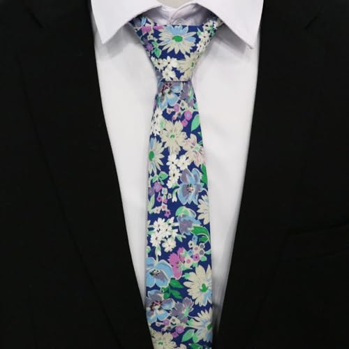 Image of Cotton Floral Ties for Men 2.76 inch Men's Skinny Tie Linen Flower Printed Neck Tie for Wedding Dating Party