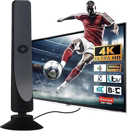 2025 Upgraded TV Aerial - Indoor TV Aerial for Smart TV with Signal Booster, Digital TV Antenna indoor with strong signal uk for Miles Long Range Support 4K 1080P HDT- Black