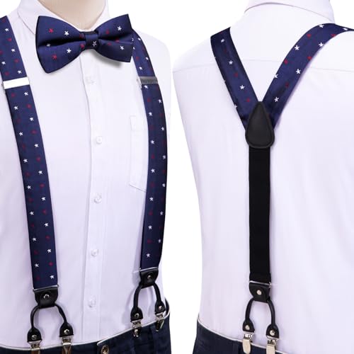 Image of Dubulle Suspender and Bow Tie for Men Paisley Solid Mens Suit Braces Pretied Bowtie and Handkerchief Cufflinks Formal Wedding