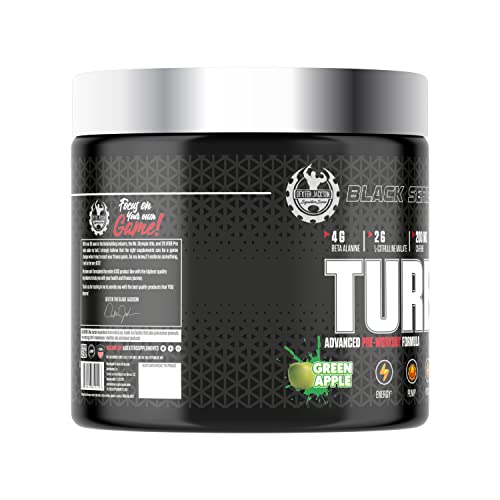 Image of DEXTER JACKSON Black Series Turbo HP Pre Workout | Flavoured, Advanced Formula | Boost Energy and Performance | 45 Servings, 450 Gram (Regular, Green Apple)