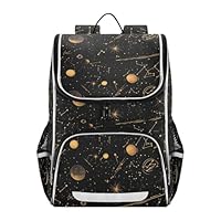 Moon Star Galaxy Pattern Kids Backpack Rucksack Bag for School Girls & Boys, Cute School Bag for Kids, Kids Bookbag for Elementary with Reflective Strip