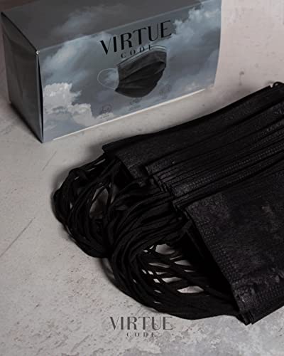 Image of VIRTUE CODE Support Face Masks - Soft 3 Ply Comfort Face Masks, Colorful Disposable Face Mask 50 Pack. Black Colored Masks. Adults Mens and Womens Disposable Face Masks