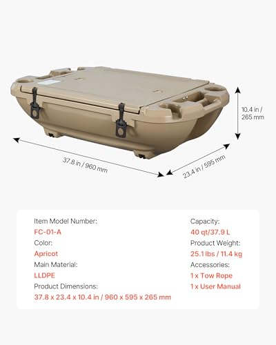 Image of VEVOR Floating Cooler 40 QT Floating Ice Chest with Wheels & Tow Rope, Premium LLDPE Amphibious Drink Cooler for Water & Land, Cruise Stable on Lake, River, Pool, Beach, Kayak
