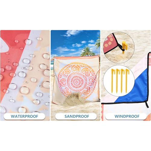 Image of WIWIGO Beach Blanket Waterproof Sandproof Beach Mat 79 inch X 83 inch /10'x9'for 2-8 Adults Quick Drying Outdoor Picnic Mat Beach Accessories for Travel, Camping, Hiking
