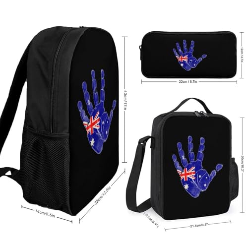 Australia Flag Classic Backpack Lunch Bag Pencil Case 3 Piece Set Travel Daypack2