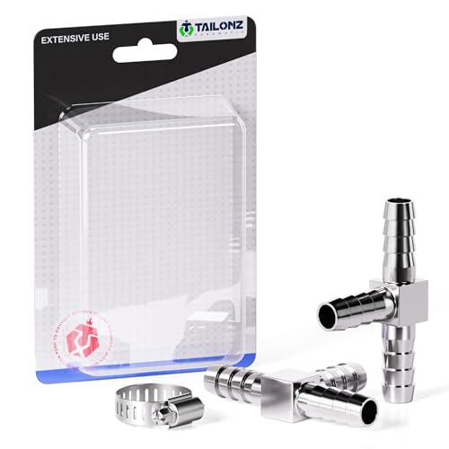 TAILONZ PNEUMATIC 3PCS Three Way 304 Stainless Steel Pipe Fitting Tee T Adapter 1/4" x 1/4" x 1/4" Hose Barb