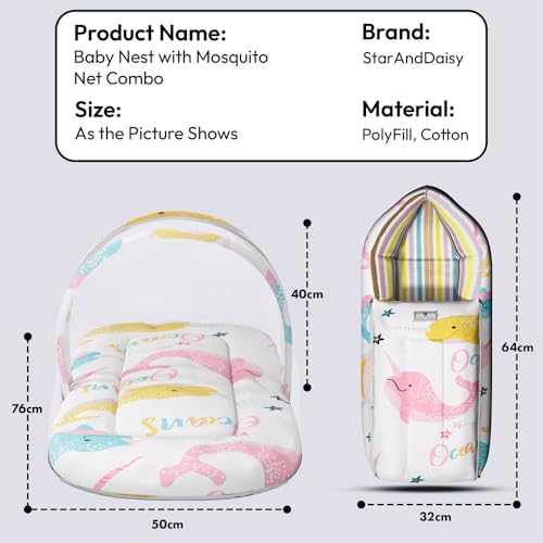 Image of StarAndDaisy 2-in-1 Baby Sleeping Bag with Mosquito Net for Newborn /Soft & Breathable Cotton Sleeping Sack Cum Wrapper /Foldable Bag for Baby Protection /Infant (0-12 Months)-Ocean Print