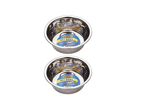 Munch & Crunch 2 X Stainless Steel 21cm Dog Bowl for Small Medium & Large Dogs, Pets Feeder Bowl and Water Bowl Perfect For Any Pets, Cats & Dogs Pack of 2
