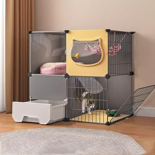 Parque Infantil Grande para Gatos Jaulas para Gatos de Interior con Caja de Arena, Parque Infantil para Gatos de Interior Cerrado, perreras Grandes para Gatos, Parque Infantil para Gatos, pa