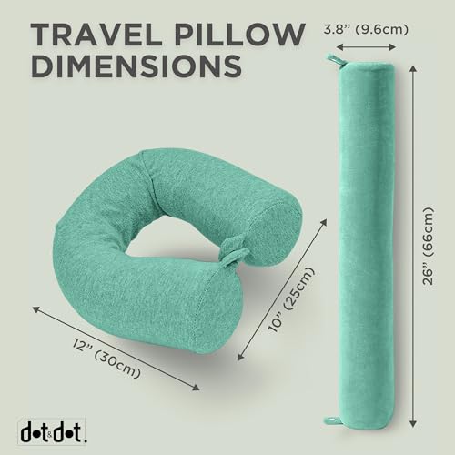 Image of Dot&Dot Twist Memory Foam Travel Pillow, Bendable Neck Pillow for Airplane, Car and Home, 26-Inch Adjustable Roll with Washable Cotton Cover, Green