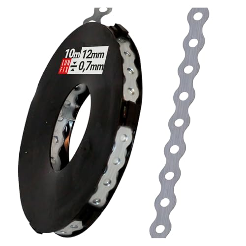 Bande perforée acier galvanisé 10m x 40mm x 2,0mm – ruban fixation métal robuste – plaque perforée pour bois, équerre metal, perforatrice bricolage, panneau mural, support construction