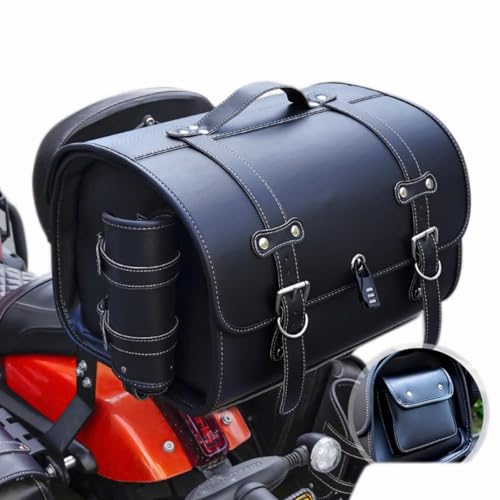 DIALFA Motorrad Topcase für Triumph Speed Twin 900 Street Bike, Leder wasserdichte Retro Motorrad Pannier Satteltasche Reisetasche Große Kapazität Gepäckträgertaschen,A Black
