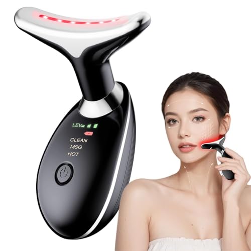 Massaggiatore per il viso, dispositivo 7 in 1 per viso e collo, 7 colori, 3 modalità, scultore facciale a LED per viso e collo, per rassodare e levigare la pelle, adatto (nero)