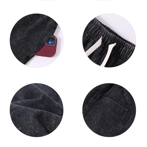 Bobeutou Mens Athletic Vintage Cotton Shorts Drawstring Summer Beach Elastic Waist Streetwear Baggy Gym Shorts with Pockets 6