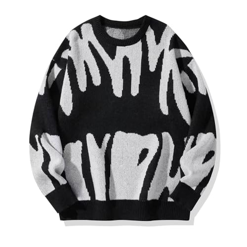 Akklian Hip Hop Streetwear Crewneck Sweaters Men Pullover Long Sleeve Knit Sweater Aesthetics Goth Sweater Jumper Tops Unisex