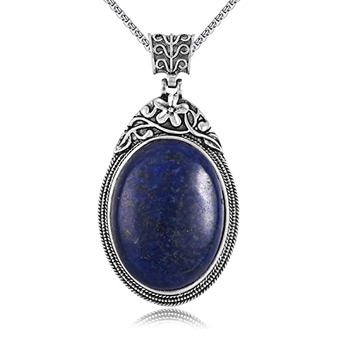 Vijashop Lapis Lazuli Necklace For Women Stainless Steel Oval Stone Pendant Vintage Gemstone Jewelry Gifts For Wife Mom Girls #TOP7