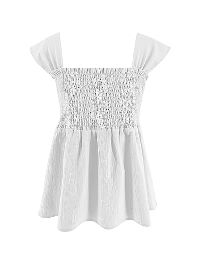 Image of Bingerlily Girls Summer Casual Tops Square Neck T Shirts Cute Smocked Top Tees