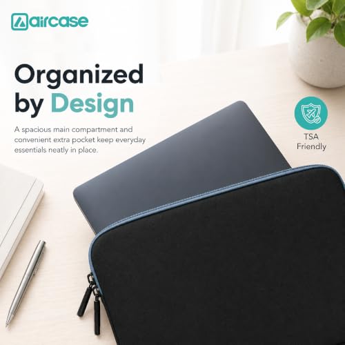 Image of AirCase 4-Layer Neoprene Laptop Sleeve for 13.5-14.1 Inch Laptops | Slim Wrinkle-Free Case | Water-Resistant, Shockproof, Scratch-Proof | TSA Friendly | YKK Zipper | Black-Grey