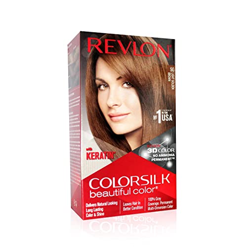 Revlon ColorSilk Permanent Hair Color For Women, Salon Perfect Hair Colour at Home with 100% Grey Coverage, Pro-Keratin & No Ammonia, Up to 8 Weeks of Colour, Shade - Light Golden Brown 5G(Pack of 1)