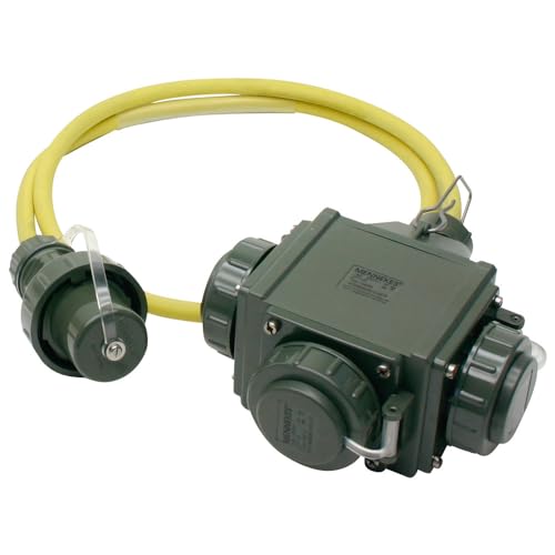 Dönges Dreifachverteiler THW-Version 230 V, 16 A, 2,5 m, bronzegrün (Stromverteiler Verteiler Deltabox Mehrfachsteckdose Mennekes THW Energieverteiler)