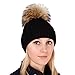 Produktbild FOX FASHION Schwarz Strickmütze mit Pelz Bommel aus Finnraccoon Beanie Waschbär Wolle Mütze Bommelmütze Fell Echtfell Echtpelz Finn Raccoon Waschbärfell