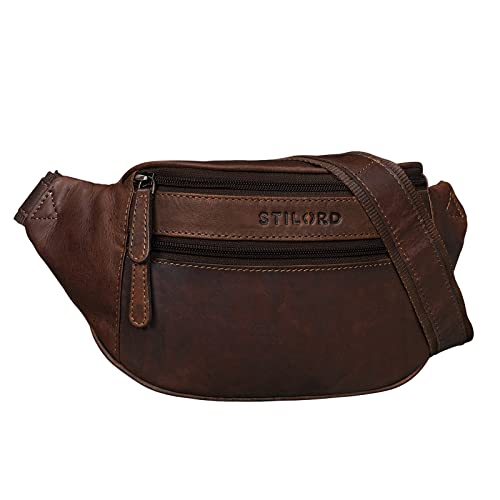STILORD Marian Vintage Sac Banane Hommes et Femmes Cuir Poche Ventrale Sacoche Ventrale Voyages Festivals Sport, Couleur:Cognac - Marron foncé